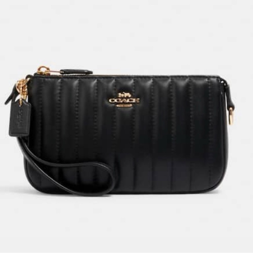 Coach Black Quilted Wristlet with Gold Accents